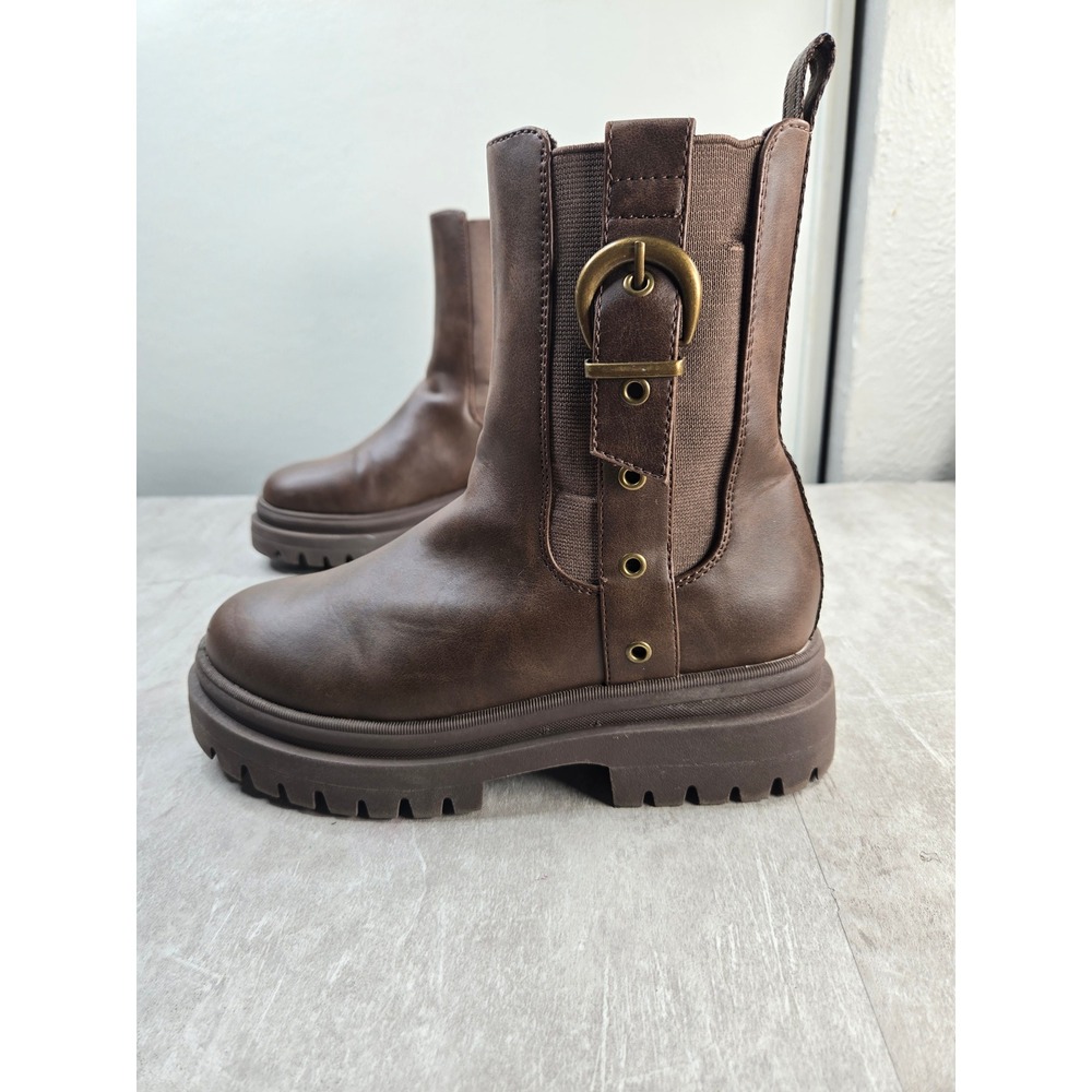 Platform Combat Buckle Boots 7 Brown Chunky Lug Sole Grunge Moto Gorpcore Bootie